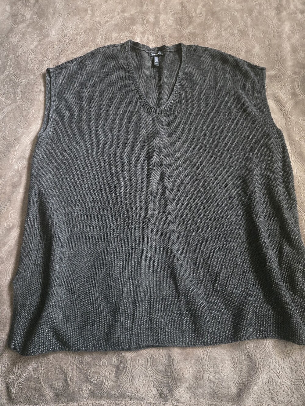 Eileen Fisher Charcoal Oversized Italian Knit V-Neck Top M